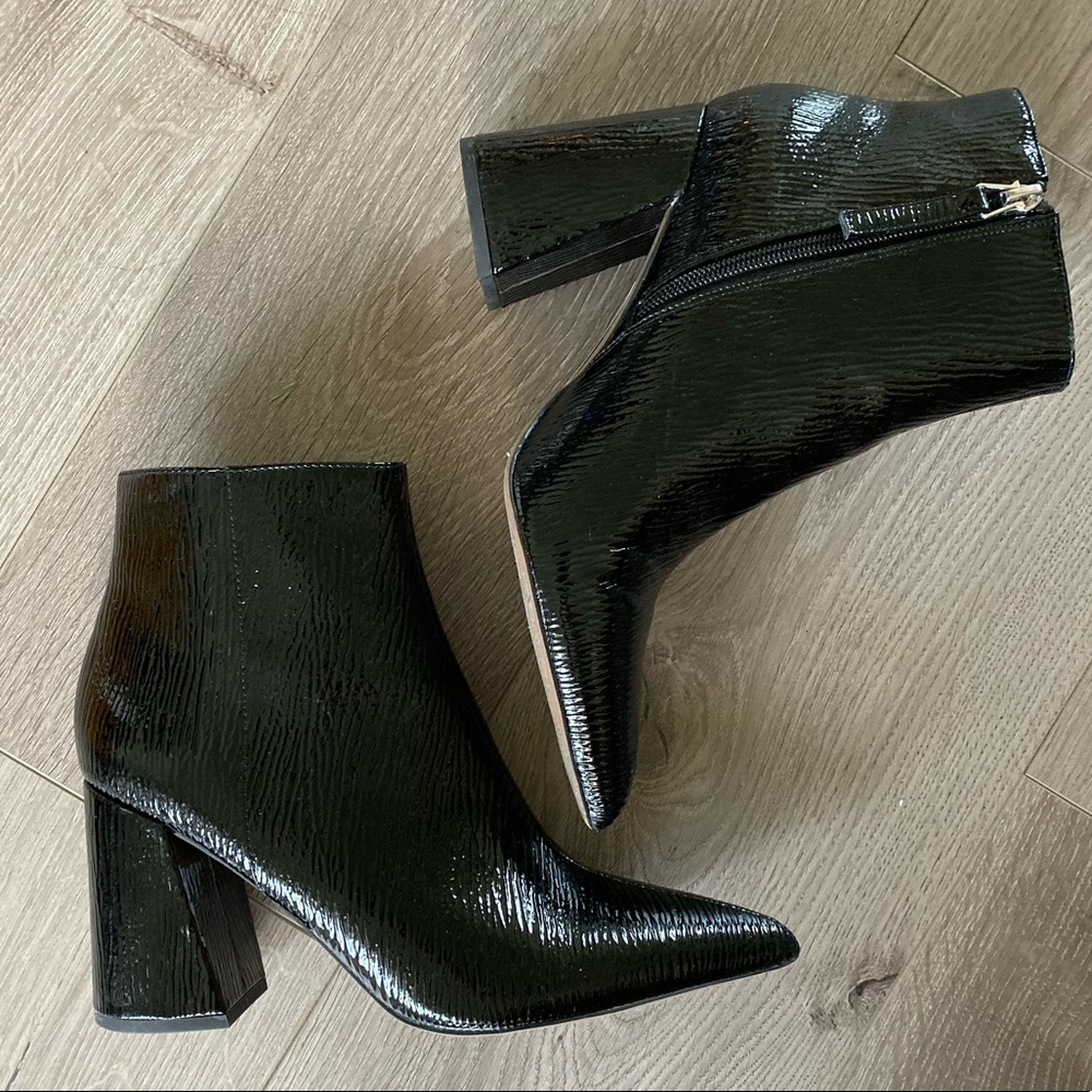 Topshop Embossed Black Patent Ankle Boots